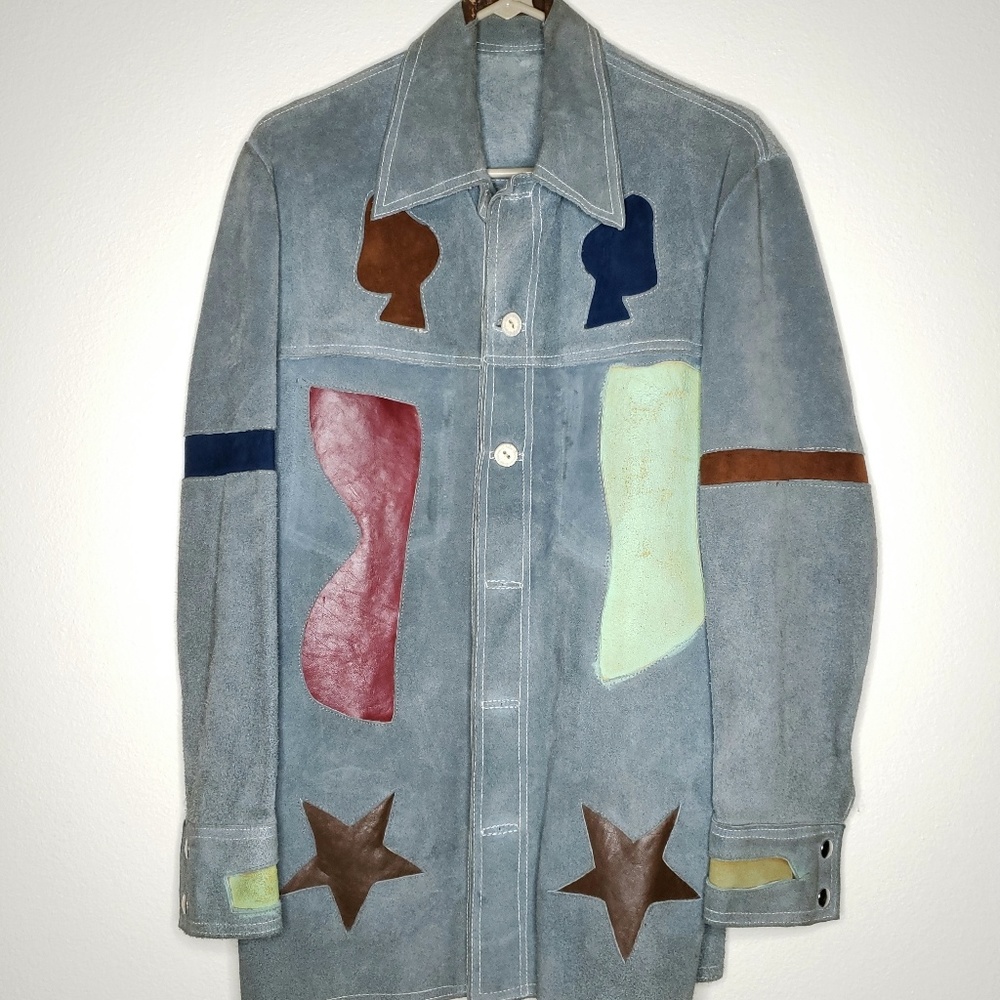 Vintage 60s Mens Leather Hippie Boho Jacket Sz S